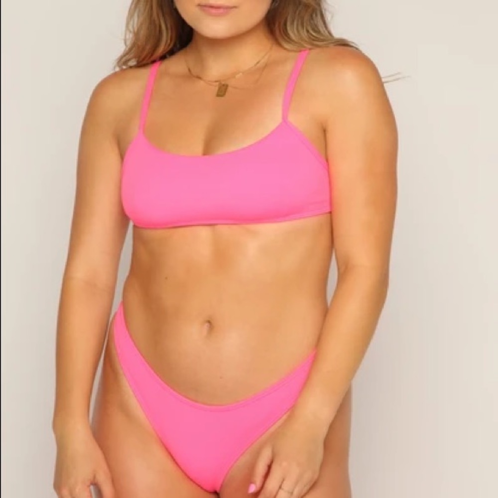 SunnyBunnySwim Bikini Top and Bottoms in Hot Pink
